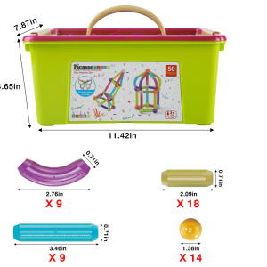 Picasso Tiles 50 Piezas Conjunto De Esferas Y Varillas Magnéticas Para Apilar Y Construir